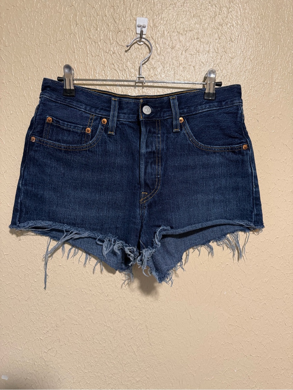 Levis 501 Classic Denim Raw Hem Jean Shorts Size 26 Dark Wash